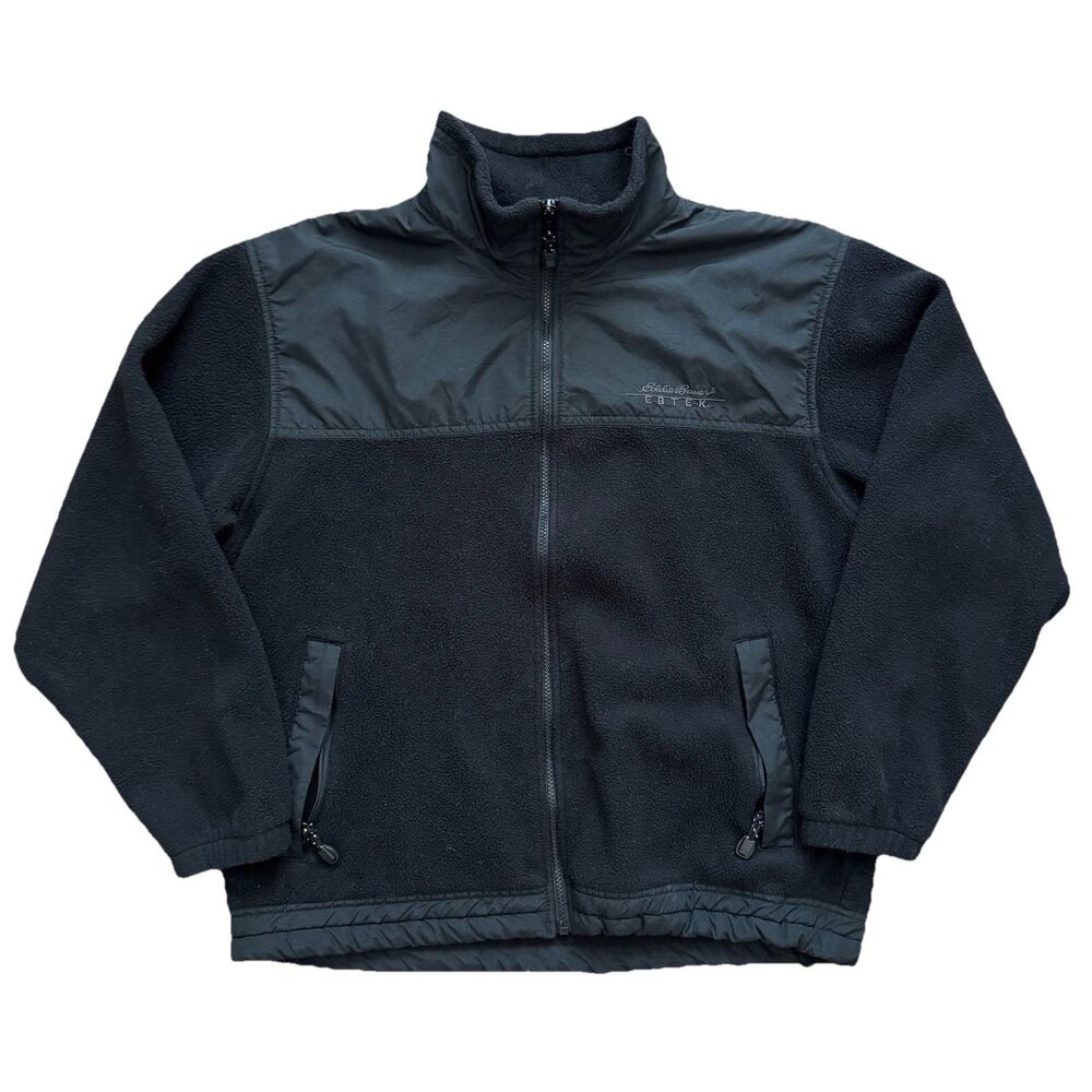 Eddie Bauer EBTEK Fleece Jacket Mens M Medium Full Zip Outdoor Coat Black